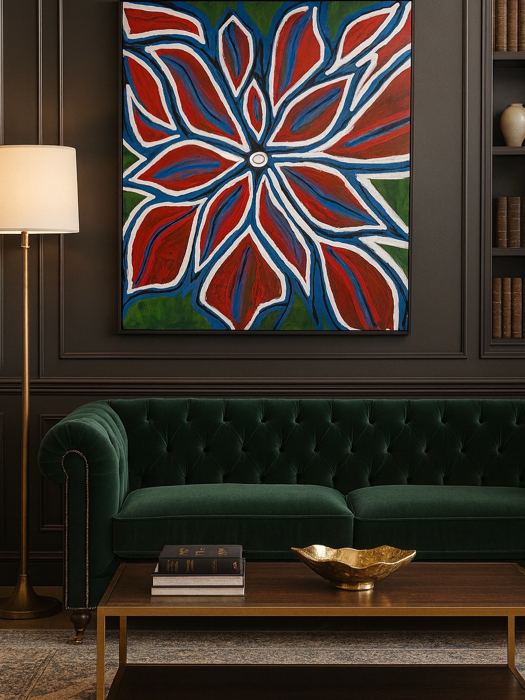 Blóm í rauðu og bláu