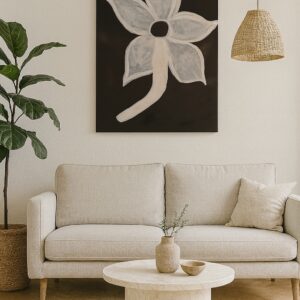 Hvítt blóm á svörtum grunni