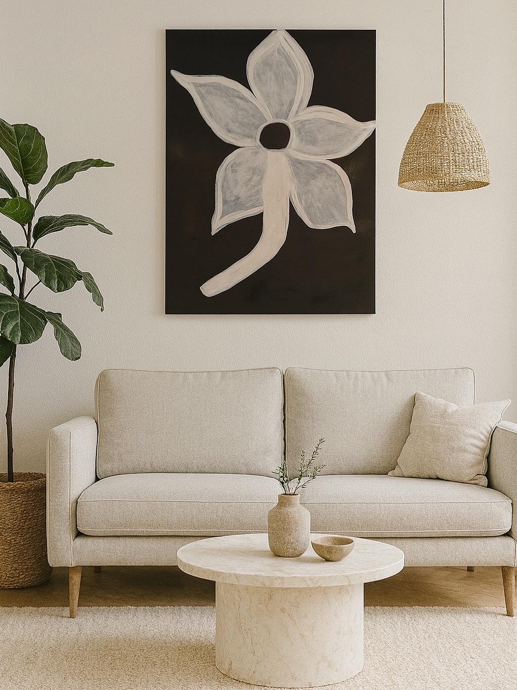 Hvítt blóm á svörtum grunni